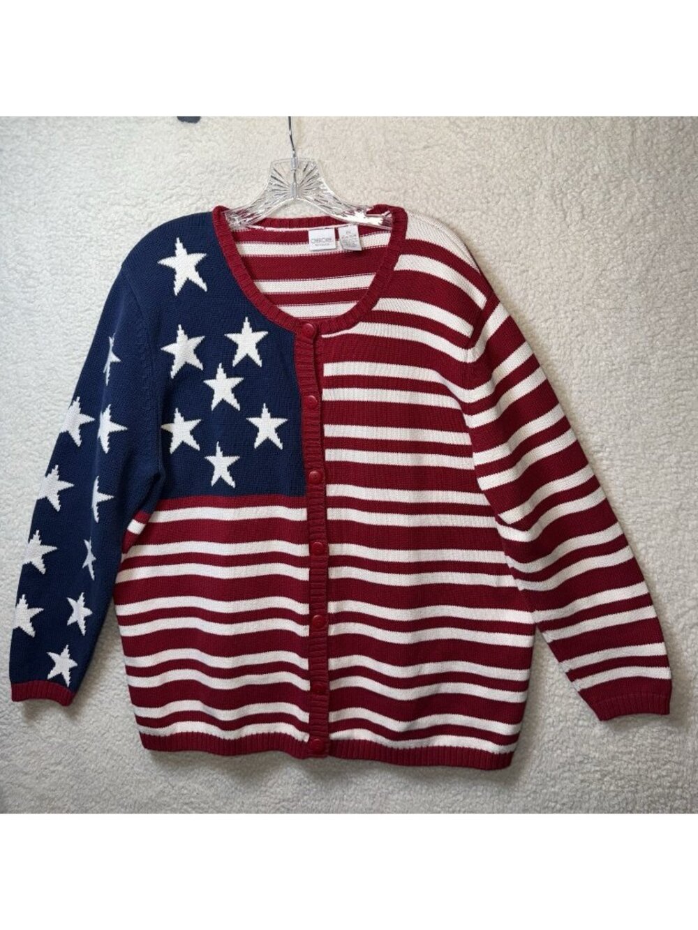 Vintage 90S Cherokee  USA Patriotic American Flag Cardigan Chunky Size 14 W 16 W